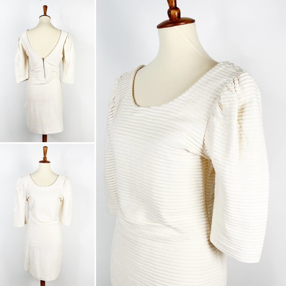 White ribbed dress puff shoulders low back Size Medium - Large